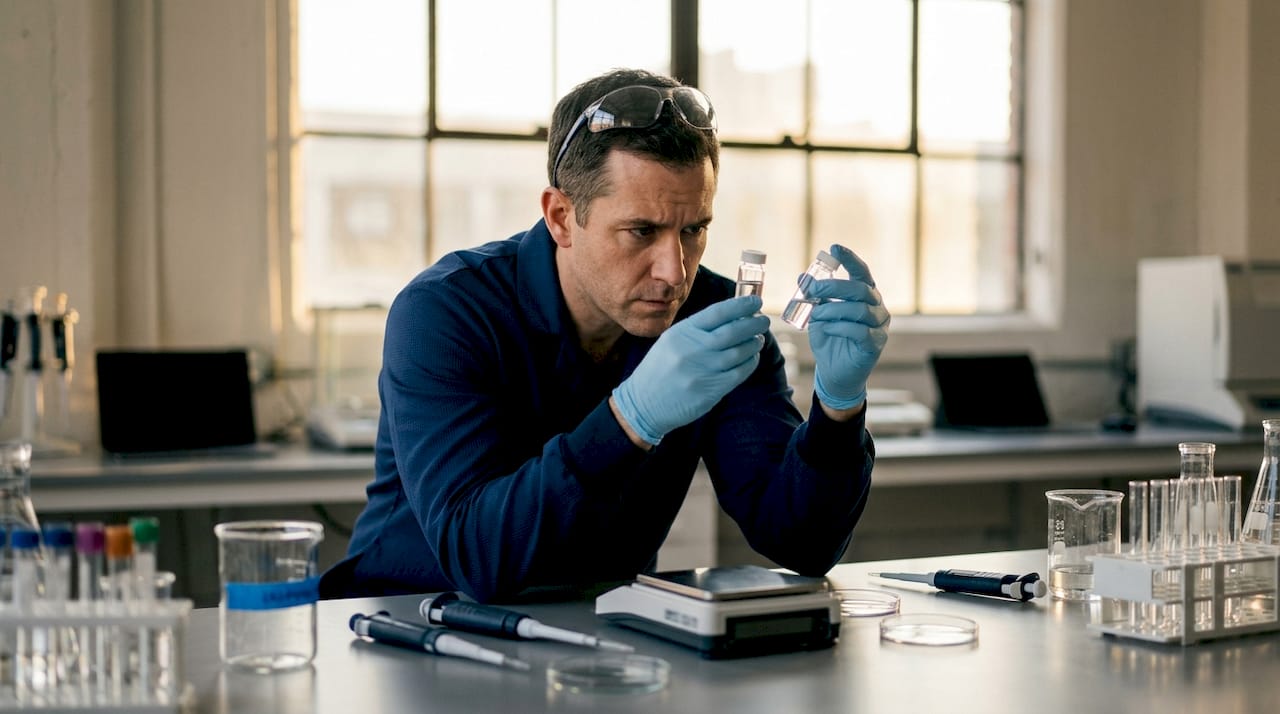 Scientist working with growth hormone peptide samples