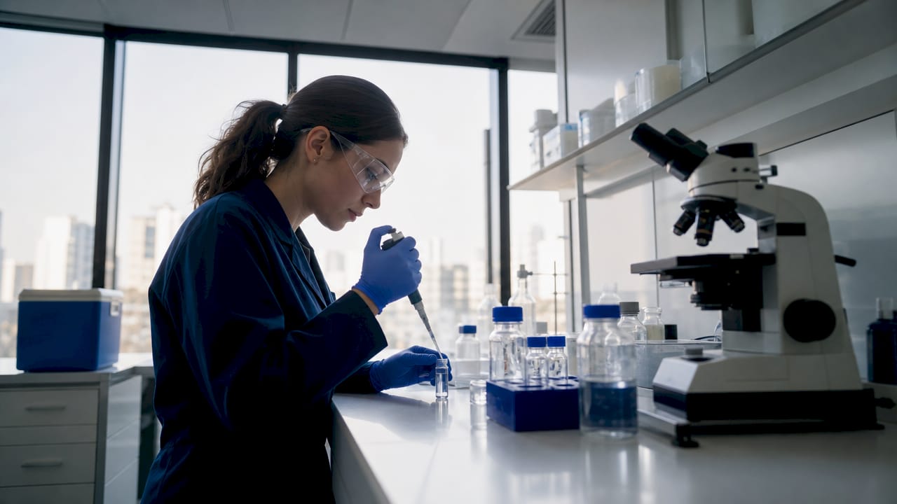 Scientist pipetting peptides in lab setting