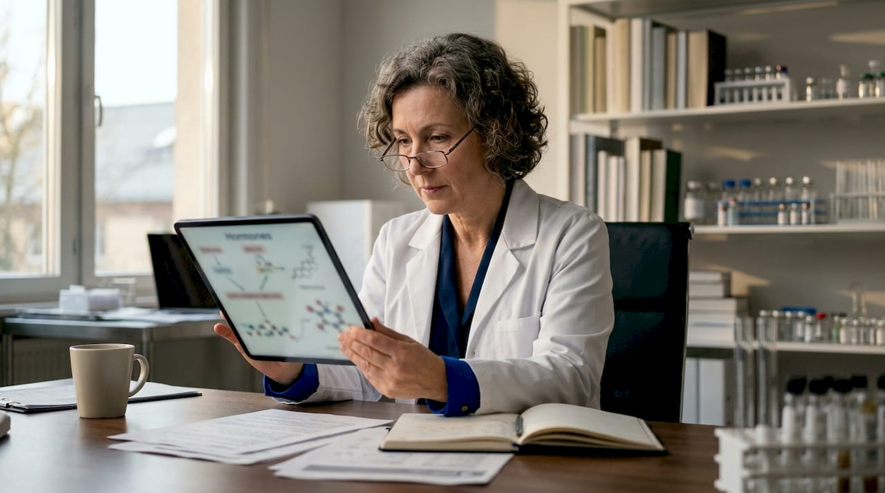 Endocrinologist reviewing hormone stimulation data