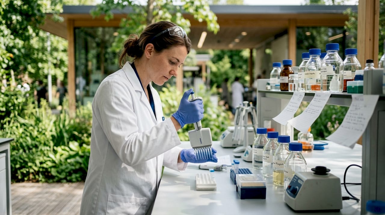 Scientist preparing peptide samples in lab
