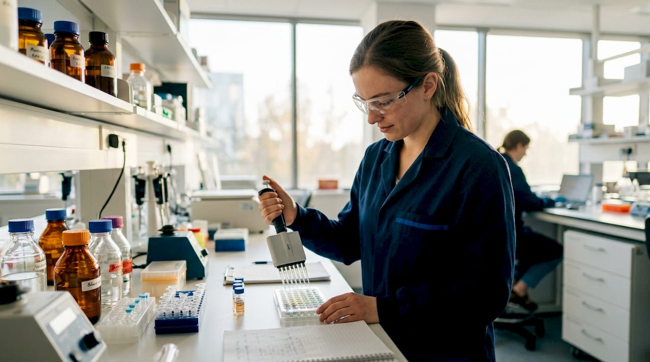 Scientist working with peptide samples in lab