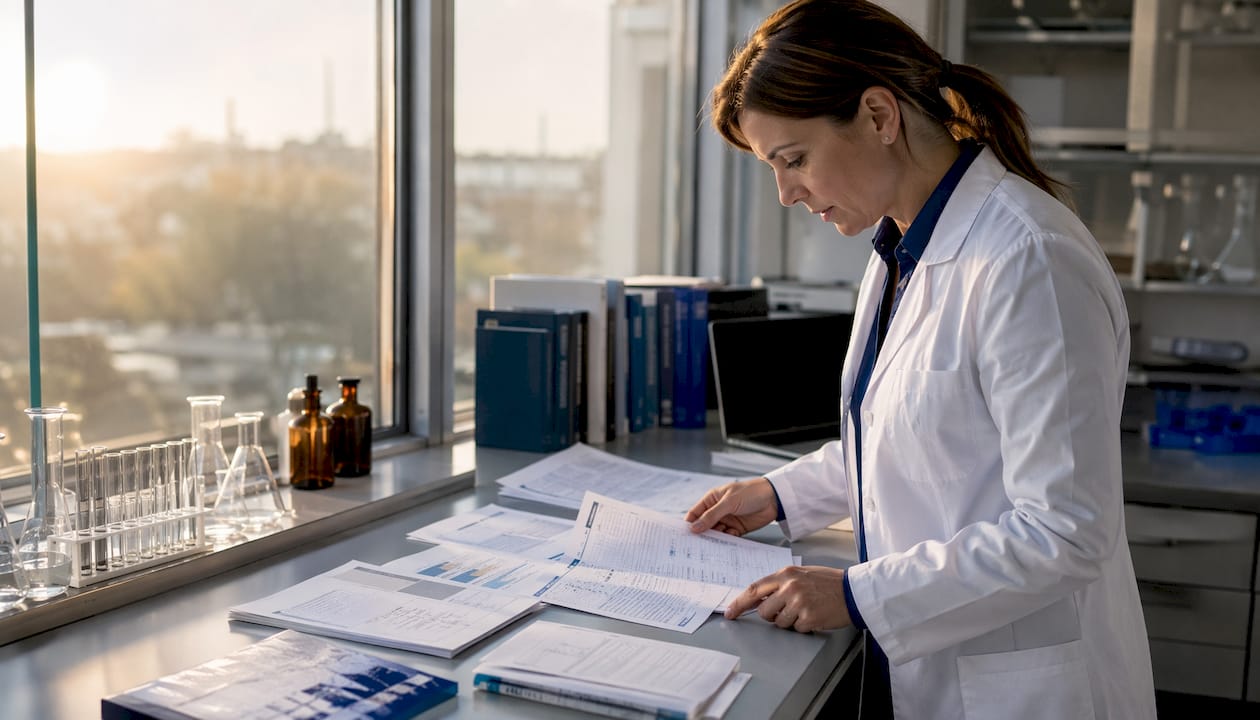 Scientist reviewing MOTS-c peptide pricing documents