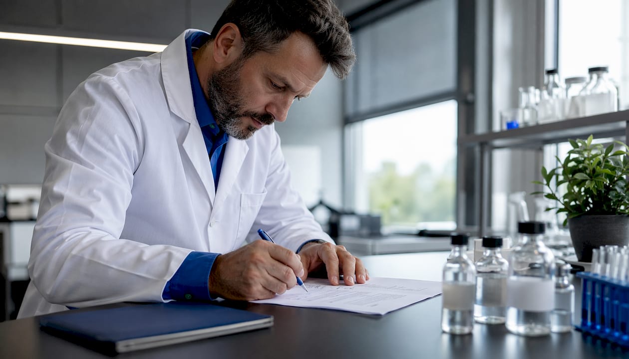 Researcher annotating peptide stacking protocol papers