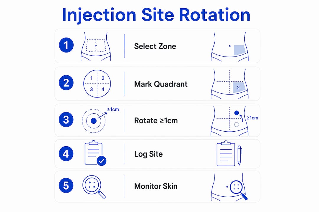 Infographic outlining injection site rotation step-by-step process
