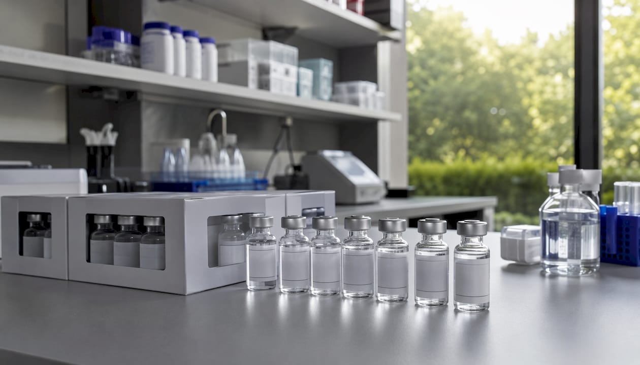 Sterile bacteriostatic water vials stored orderly