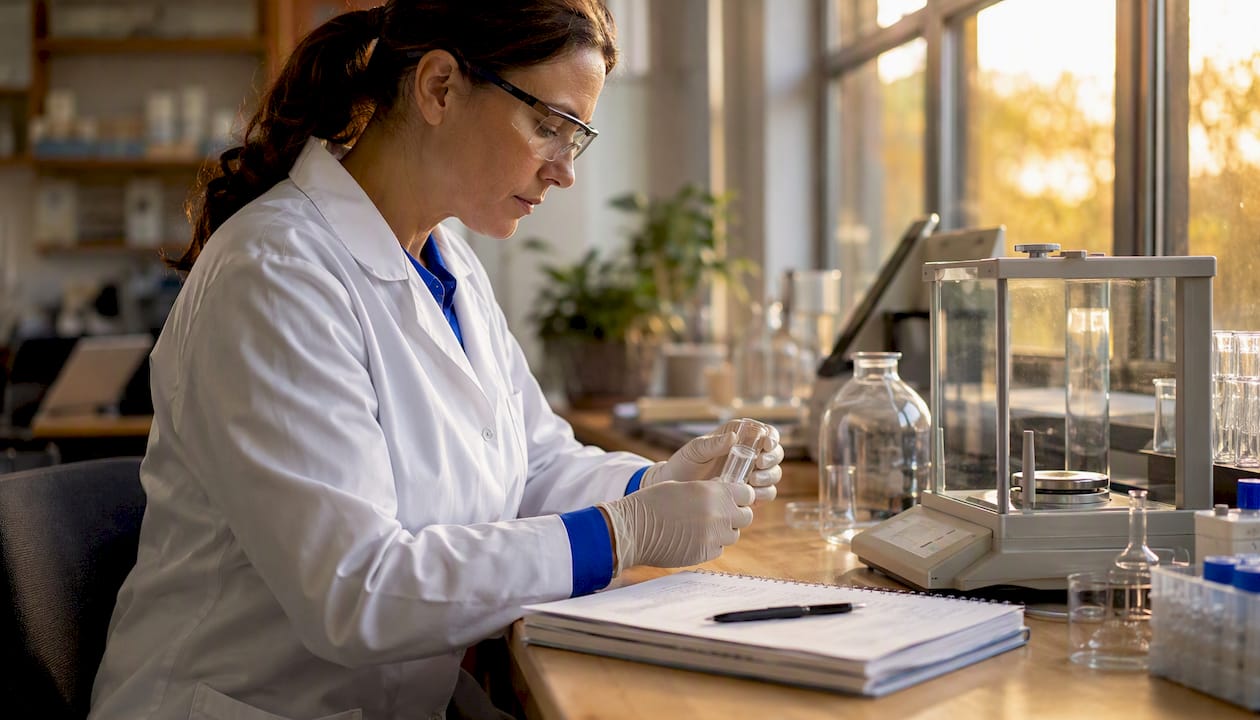 Scientist measuring cagrilintide peptide in lab