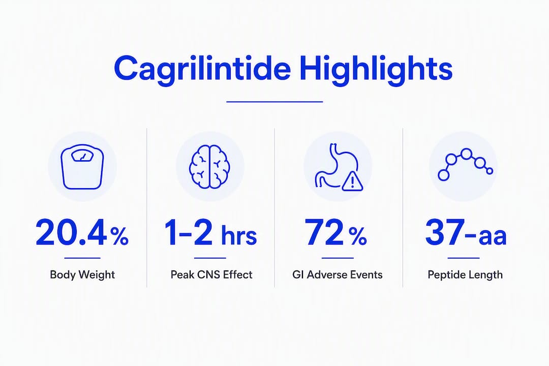 Infographic showing cagrilintide key clinical statistics and pharmacology