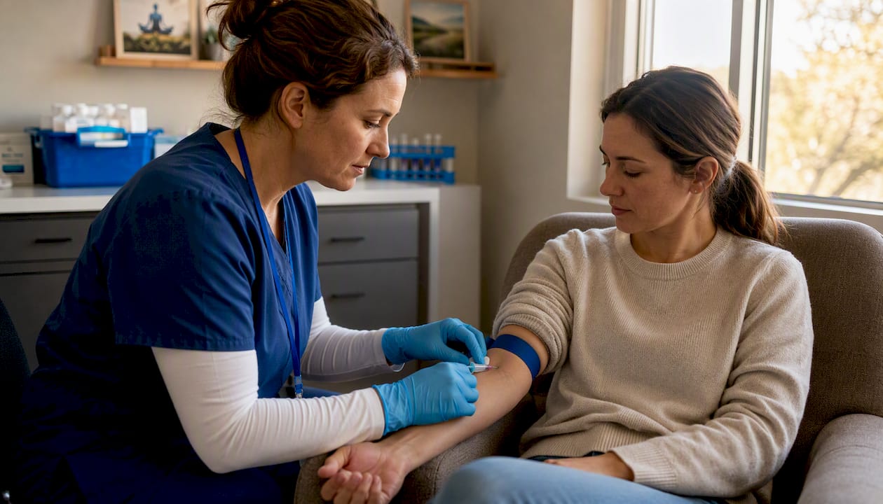 Nurse injecting exosome therapy to patient