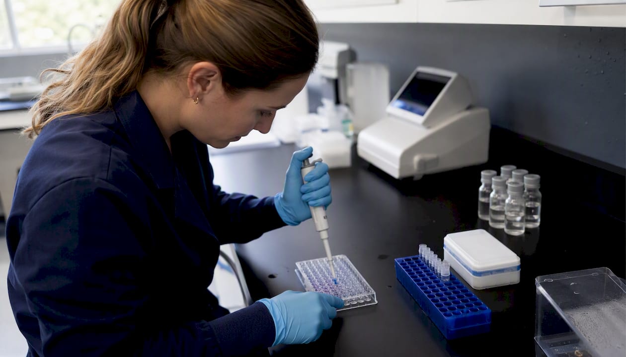Scientist pipetting samples in metabolism assay
