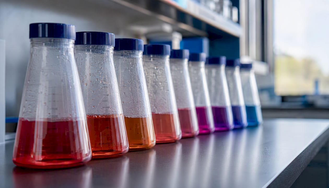 Laboratory tubes with colorful cell culture media