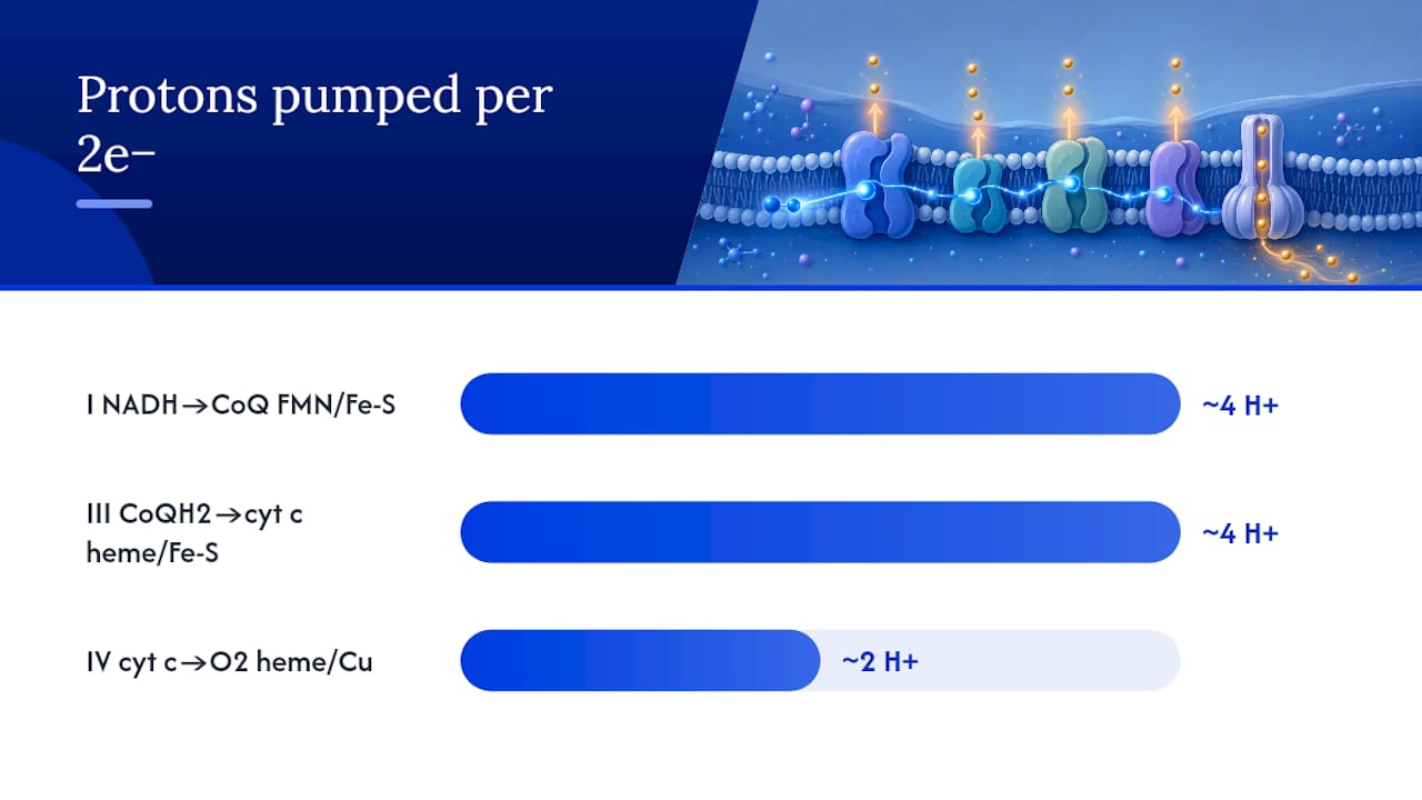 Diagram comparing ETC complexes and proton pumping