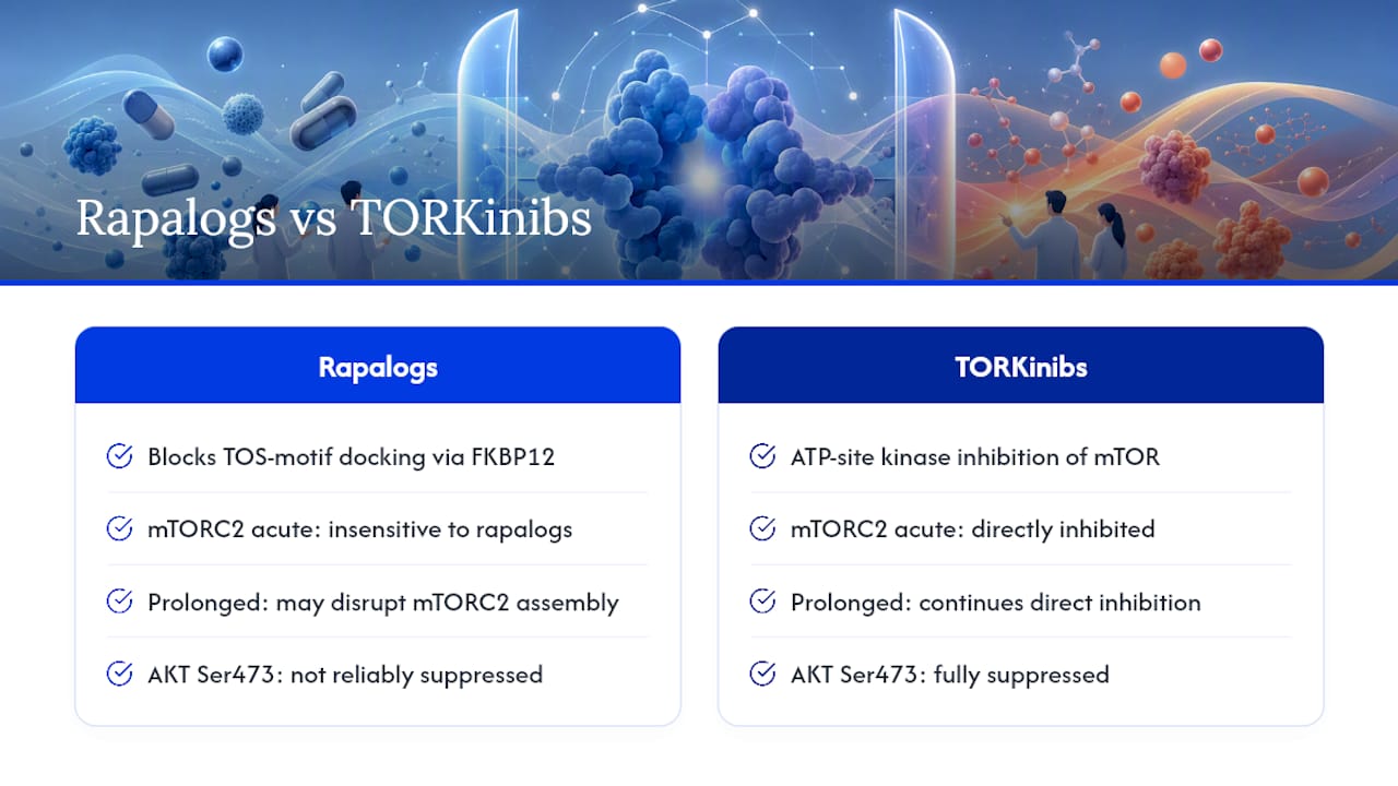 Molecular mechanisms that distinguish mTORC1 from mTORC2 inhibitor selectivity — overview diagram
