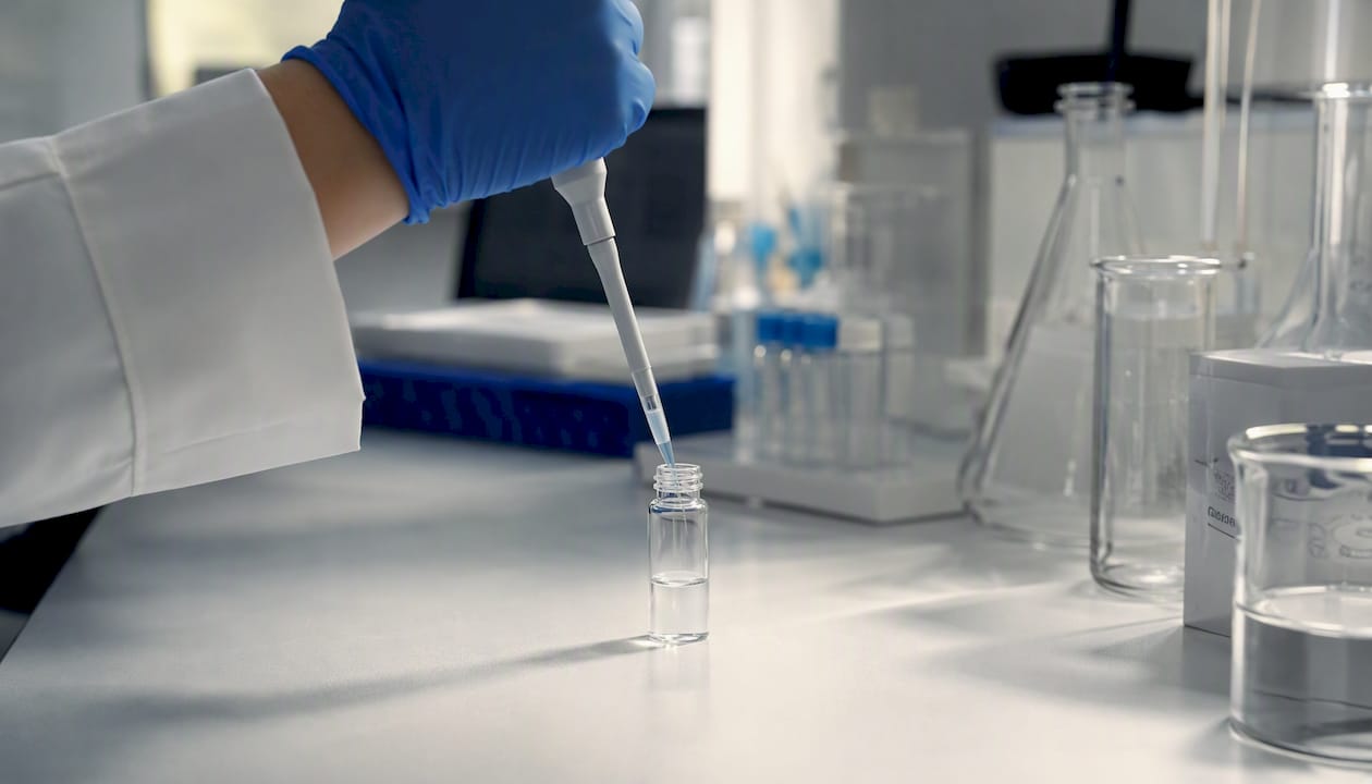Scientist pipetting nucleotide solution