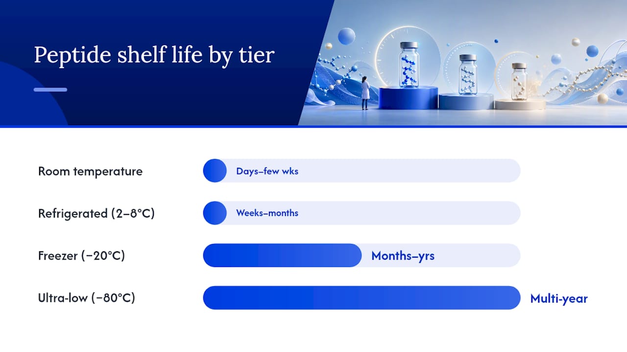 Peptide storage temperature tiers diagram