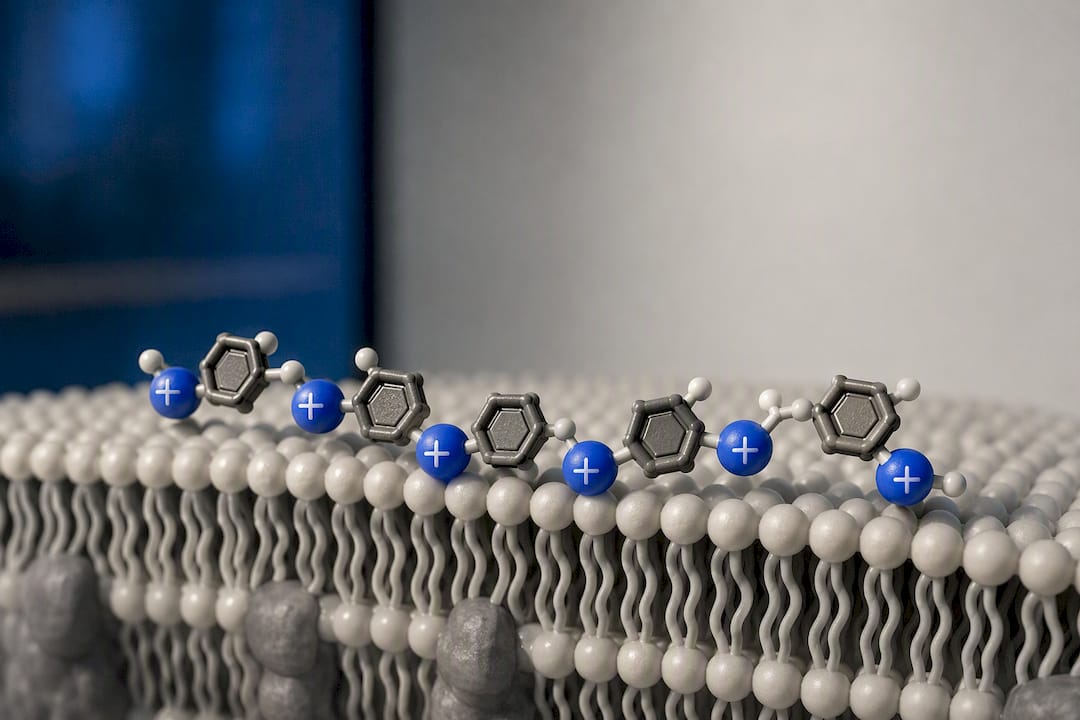 Amphipathic peptide aligned with mitochondrial membrane