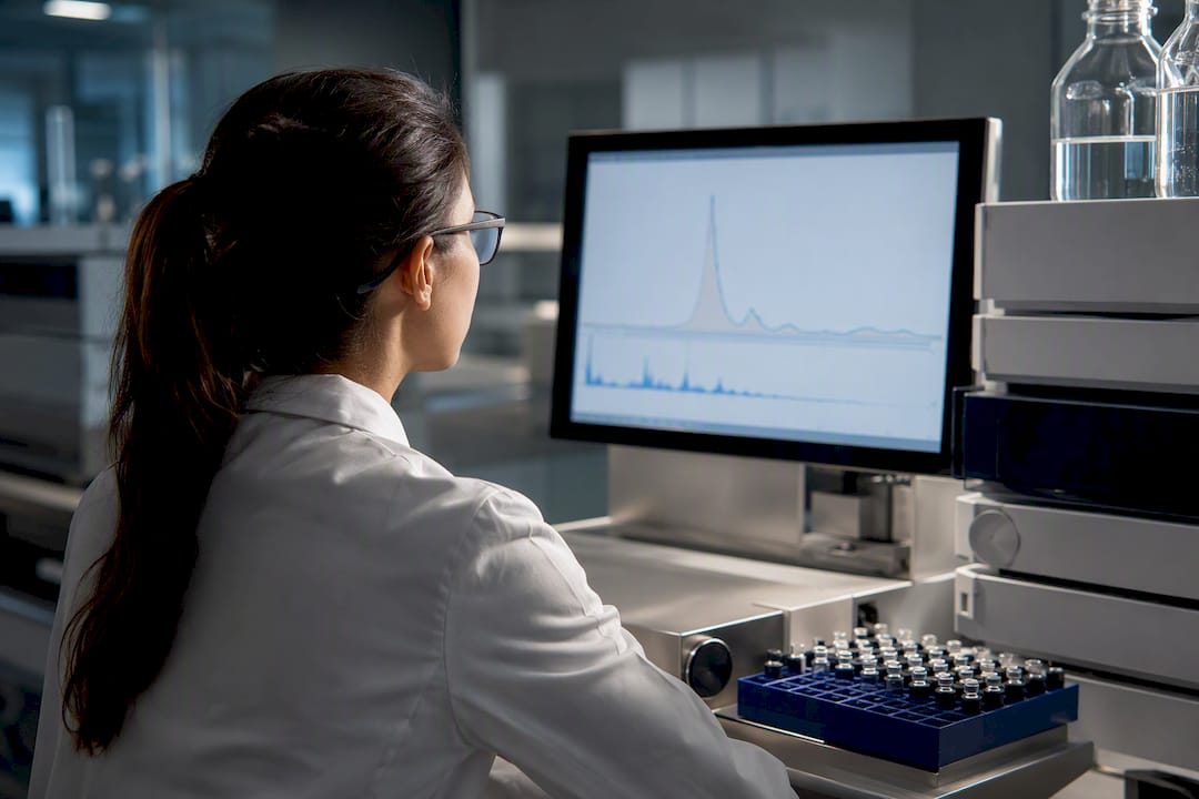 Analyst reviewing peptide quality data