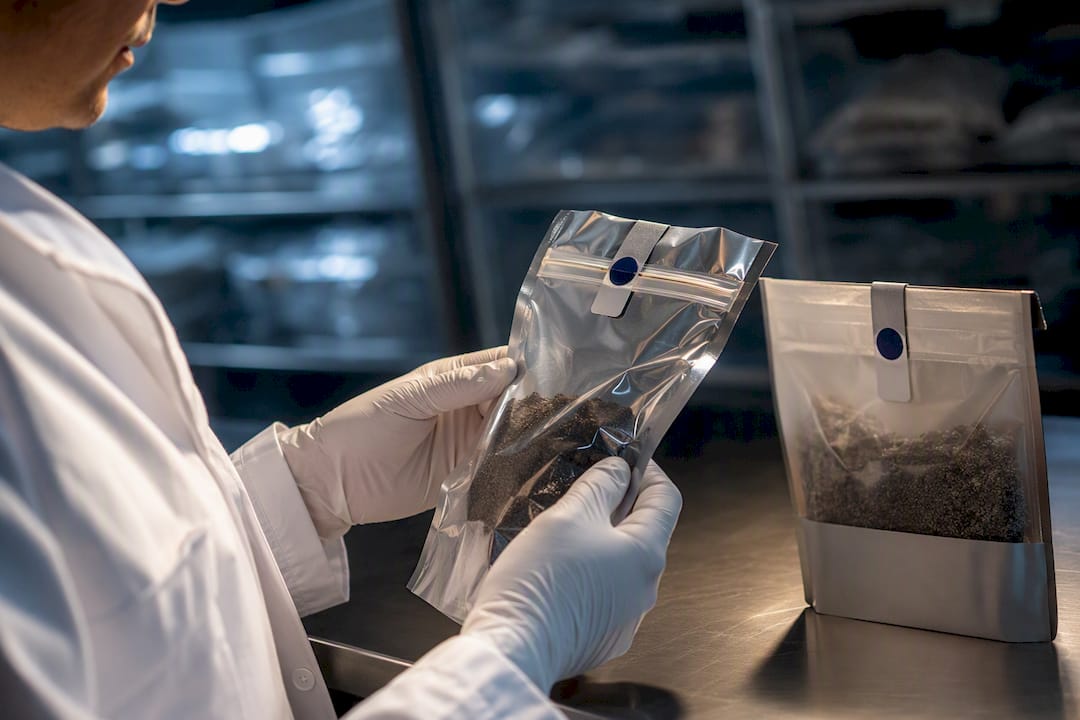 Technician verifying a sealed laboratory sample