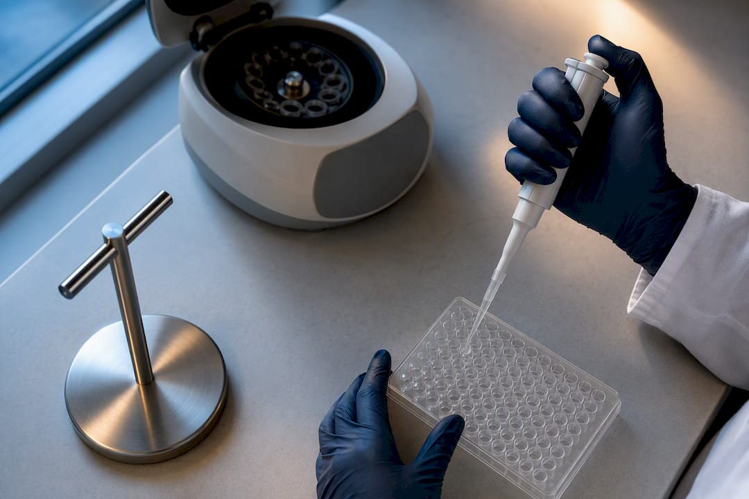 Researcher preparing mitochondrial peptide assay