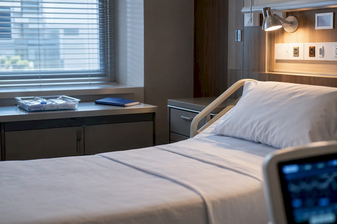 Hospital room prepared for clinical observation